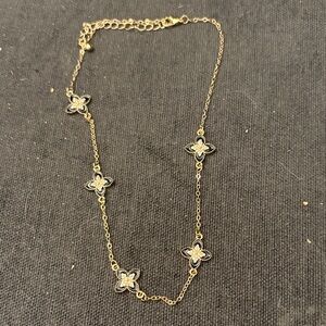Delicate Gold Flower Link Necklace with Black Accents